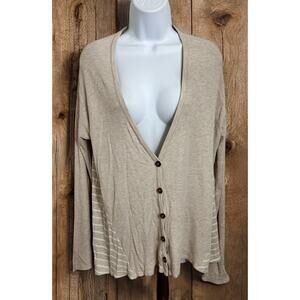 tea n rose Beige Cardigan Sweater Sz Large V-Neck Button Front Waffle Knit Long